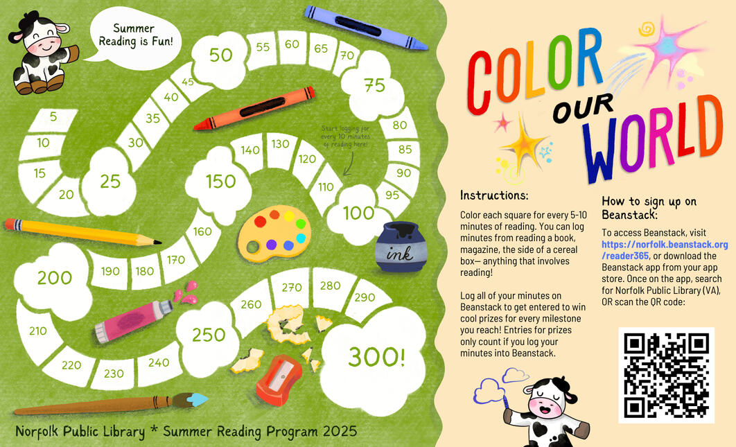Summer Reading Program Activity Activity Map (front) for Norfolk Public Library (2025)