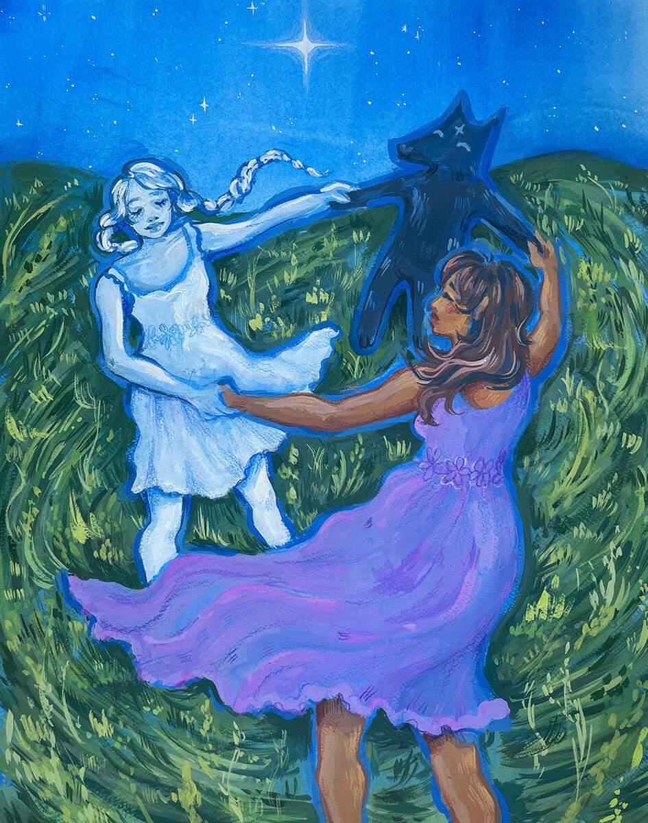 Dancing, Meadow of Self Series 3 of 3, gouache, colored pencils (2023)