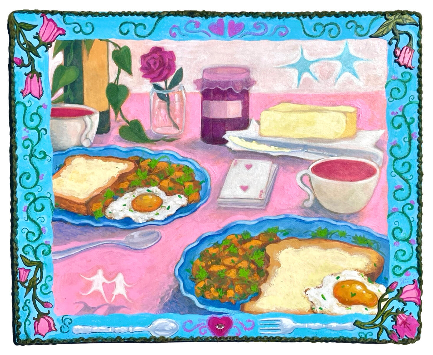 Breakfast for Two, gouache and crayon, (2025)