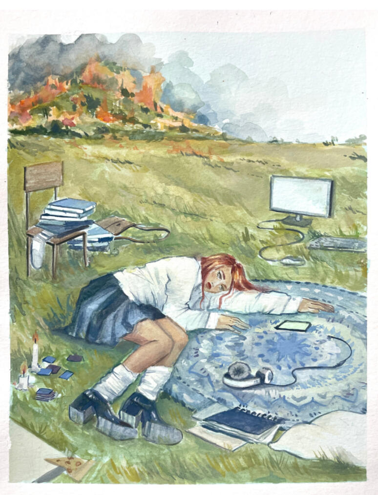 Burning Hill, watercolor (2022)