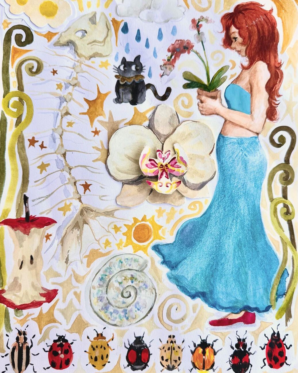 Amalgam, watercolor and colored pencils (2025)