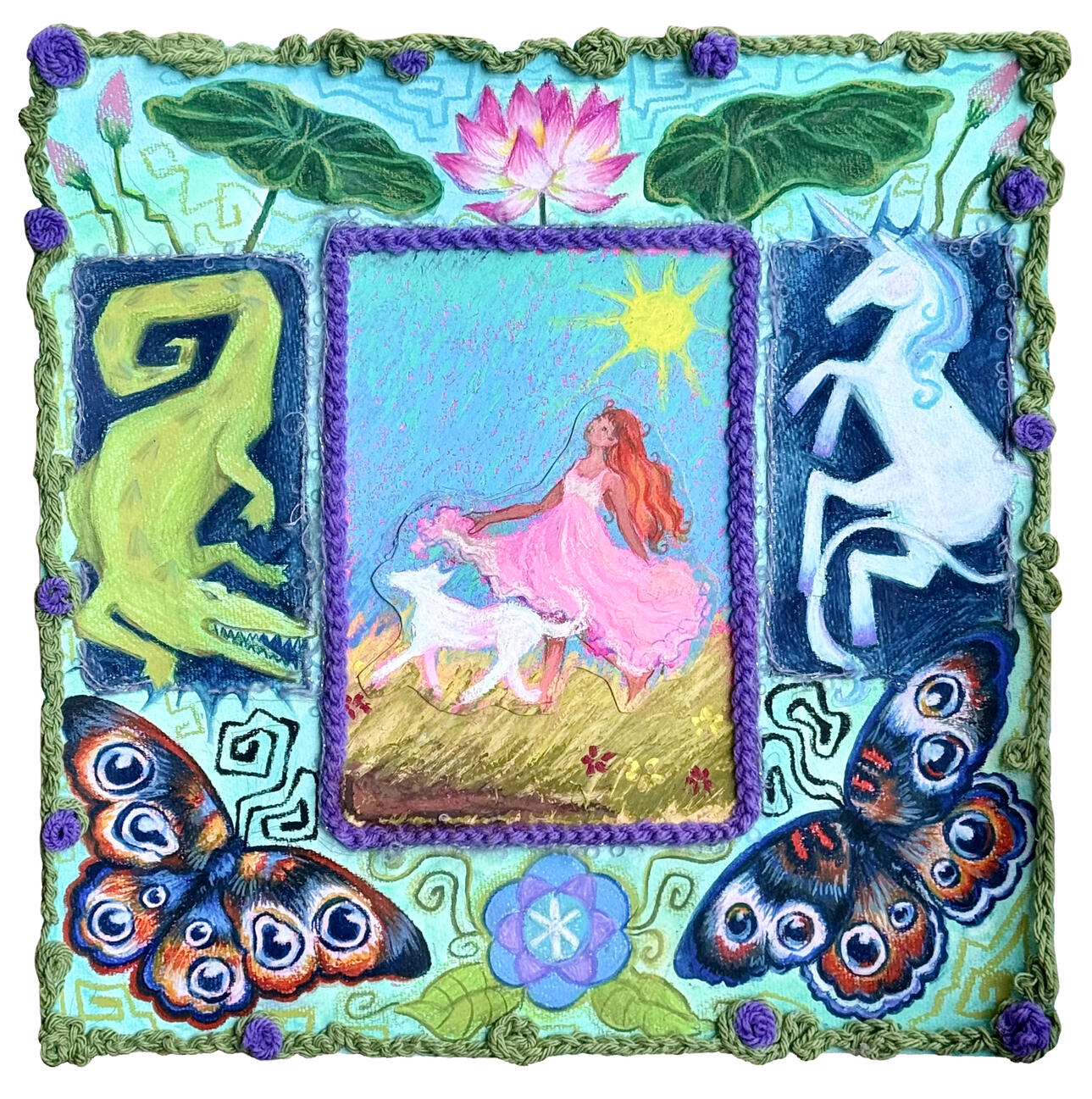 Wanderers Ward, watercolor, crayon, yarn, (2025)